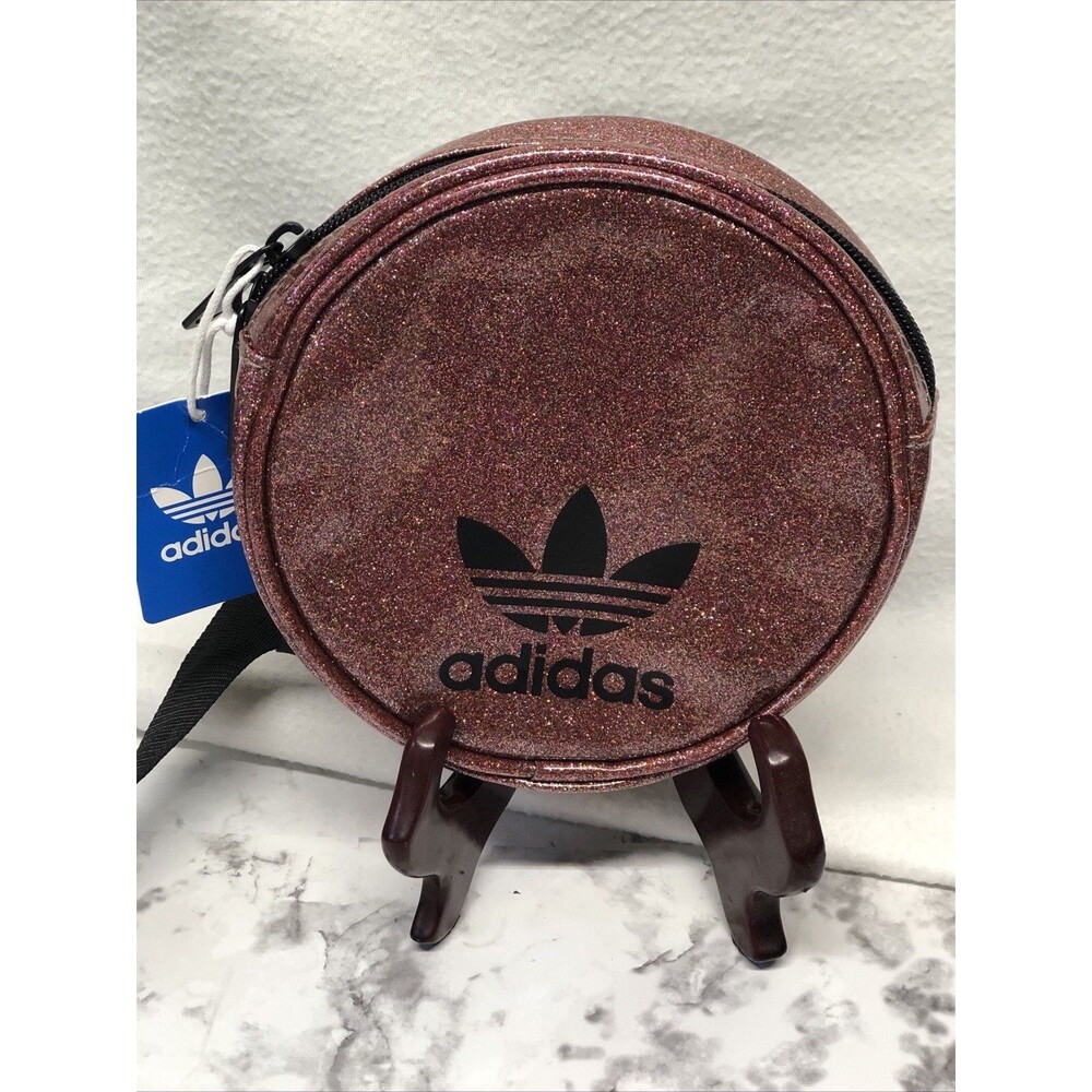 Adidas Glitter Circle Waist Bag Pink Black Logo Fanny Pack Belt Bag NWT